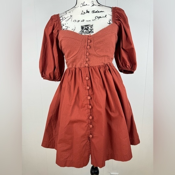 Maeve Anthropologie Puff Sleeve Sweetheart Mini Dress Small - Picture 3 of 14